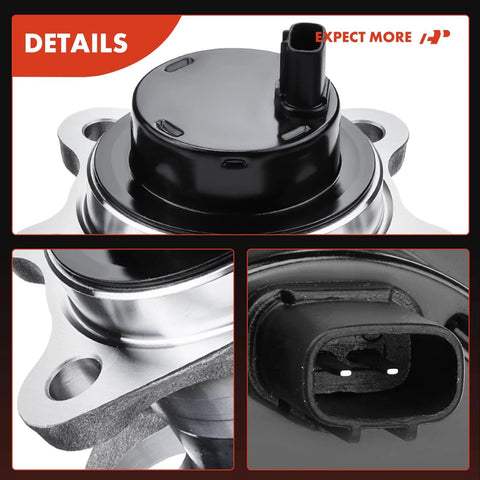 Close-up view of two rear wheel bearing and hub assembly with ABS for Toyota Highlander 2004 to 2007 FWD and Lexus RX330 2004 to 2006 RX350 2007 to 2009 RX400h 2006 to 2008 5 lug 2 pack with heavy duty load capacity and vehicle specific fit.