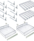 Clear 6 Compartment Cosmetic Tray Kit With Pushers, 2-Pack, Divider Bins For Makeup Organization, 6 Slots Per Tray, Components View
