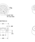 Technical diagram of eight handy round black rubber feet with metal insert and screws for electronics kitchen cutting boards woodworking.