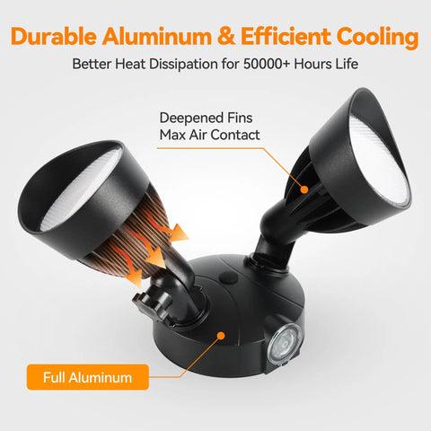 Built Tough Dual Head Led Flood Light Featuring Automatic Dusk To Dawn Sensor, Screaming Bright 45 Watt 5500 Lumens 5000K Daylight, Ip65 Hardwired Security Spotlight For Driveways, Black