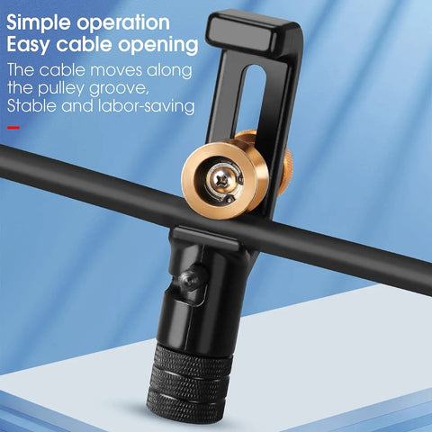 Beefy Fiber Optic Cable Stripping Knife For Armored Sheath 8-28.6mm displayed in use with pulley groove for easy cable opening.