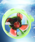 12V-24V 15A Brushless Underwater Thruster With 4 Blade Propeller For RC Boats, ROVs, and Robots, green casing, front view