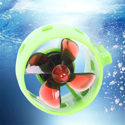 12V-24V 15A Brushless Underwater Thruster With 4 Blade Propeller For RC Boats, ROVs, and Robots, green casing, front view