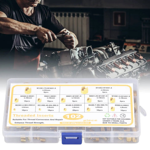Beefy 102 Piece Self Tapping Thread Inserts Kit For M2 To M14 In Hardened High Carbon Steel, Repair Damaged Female Threads In Plastic, Copper, And Metal For Automotive And Industrial Use, storage box on engine workbench