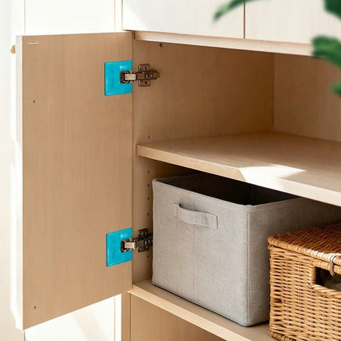 Magnetic Hinge Jig For Easy Door And Cabinet Installations No Drill Quick Setup And Accurate Guide For DIYers And Pros 4 Piece Set visible on a wooden cabinet door.