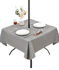 Water Resistant Gray Outdoor Tablecloth With Umbrella Hole And Zipper 54 By 54 Inch Square Faux Linen Wipeable Patio Cover