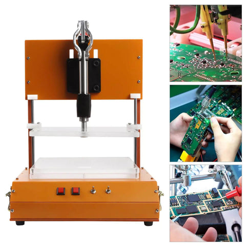 Pro Grade PCBA Testing Jig For PCB Test Stand With Open Lid For Easy Wire Welding, Replaceable A, B And C Boards shown in use