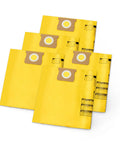 High Efficiency Disposable Vacuum Filter Bags For 5 To 8 Gallon Wet Dry Vacuums, yellow five pack, easy swap design for workshop cleanups.