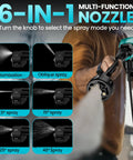 Cordless Portable Washer 800 PSI With Brushless Motor, Six In One Nozzle shown spraying water at different angles