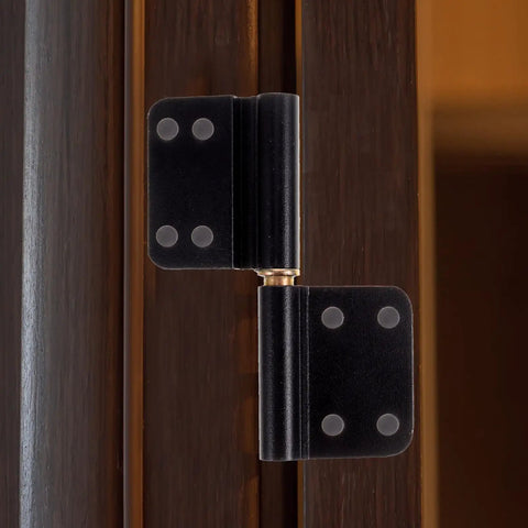Close-up of Heavy Duty Bathroom Door Hinges Black Lift Off Replacement Set 4 Pack for Interior Shower and Cabinet Doors