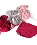 Velvet Drawstring Jewelry Bags Set, 12 Pack Colorful Ribbon Storage Pouches in pink, red, and gray for jewelry protection and gift packaging.