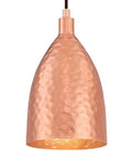 Dope One Light Indoor Mini Pendant with hammered copper shade and bronze interior, showing adjustable cord attachment and shade detail.