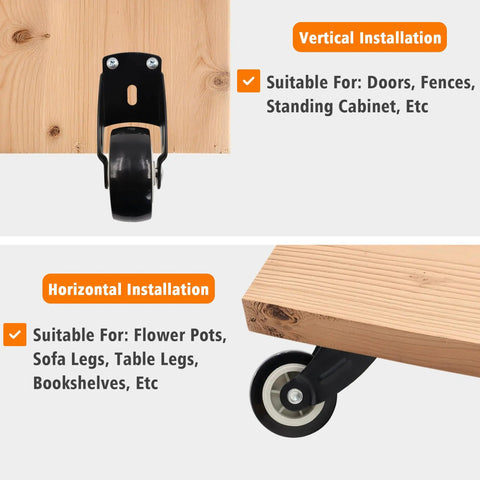 2 Inch Door Support Wheel And Gate Roller Replacement Kit With Included Screws for vertical and horizontal installations on wood.