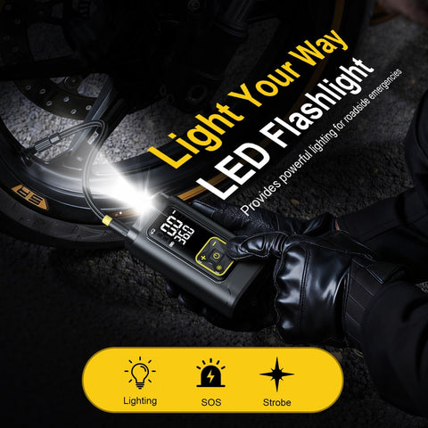 Portable Tire Inflator With Gauge 150 PSI Fast Car Bike Ball Pump Digital Tire Pump With LED Light And Auto Shut Off Cordless