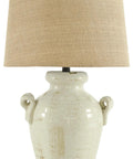 Farmhouse Ceramic Table Lamp, 27 Inch, Ivory Cream Glaze Crackle Finish, Ceramic Base With Fabric Drum Shade, 3 Way Switch