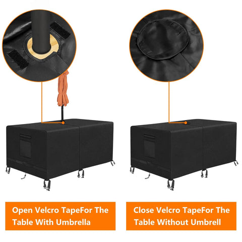 Heavy Duty Waterproof Rectangle Patio Table Cover With Umbrella Hole Made From 600D Oxford Fabric Outdoor Furniture Cover for 108L x 82W x 23.6H