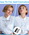 Woman demonstrating 21Mm Large Press Stud Snaps For Clothing, Sew On Heavy Duty Metal Snap Fasteners, Black And Silver, for jackets and coats.