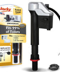 QuietFILL Platinum Toilet Fill Valve Universal Fit For 99 Percent Toilets with packaging and component details