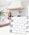 Kitchen with Upgraded Peel And Stick Subway Tile Backsplash Kit 10 Self Adhesive 12 Inch Square White Tiles Realistic 3D Texture