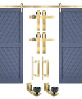 Light Gold Brushed Brass Smooth Sliding Barn Door Hardware Kit For Two Doors On A 13 Ft Adjustable Track Aluminum Rail System