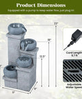 4-Tier Outdoor Water Fountain With Cascading Bowls, 23 Inch Tall, Warm LED Lights, And Submersible Pump shown with dimensions