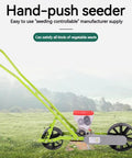 Precision Hand Push Garden Seeder With Adjustable Plant Spacing And Walk Behind Row Crop Planter No Fuss Maneuver With Wheels