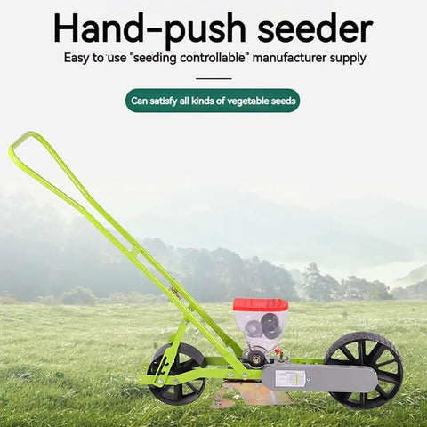 Precision Hand Push Garden Seeder With Adjustable Plant Spacing And Walk Behind Row Crop Planter No Fuss Maneuver With Wheels