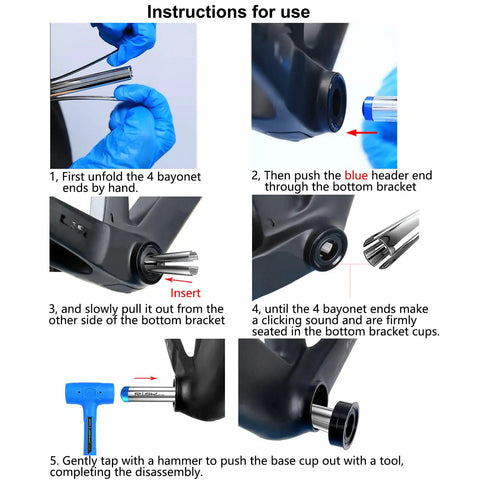 Instructions to use Heavy Duty Press Fit Bottom Bracket Cup Removal Tool For 22 To 24mm Bearings Internal BB Bearing Extractor