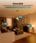 Living room with dimmable lighting using 16 Pack GU24 LED A19 Bulbs 800 Lumens 9W 60W Equivalent Dimmable Twist Lock Base.