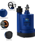 1/4 HP Submersible Water Pump Portable Thermoplastic Utility Pump for Easy Water Removal Perfect for Basements Navy Blue