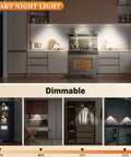 Kitchen with Six Pack Warm White Motion Sensor LED Puck Lights providing dimmable under cabinet lighting for smart night light use.