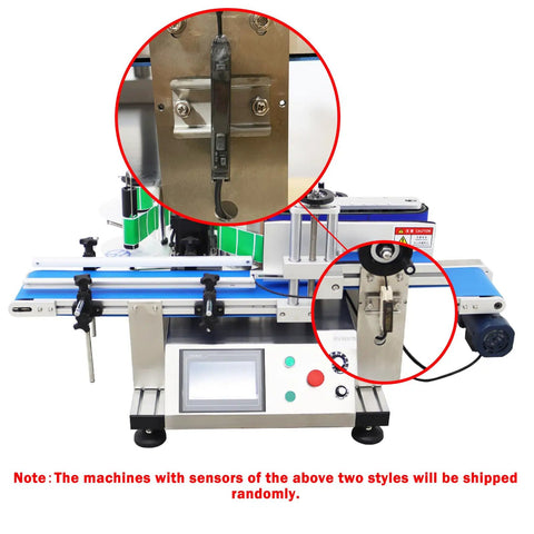 Quick Turnaround Automatic Round Bottle Labeler Processes Twenty To Two Hundred Units Per Minute showing detailed sensors and conveyor system.