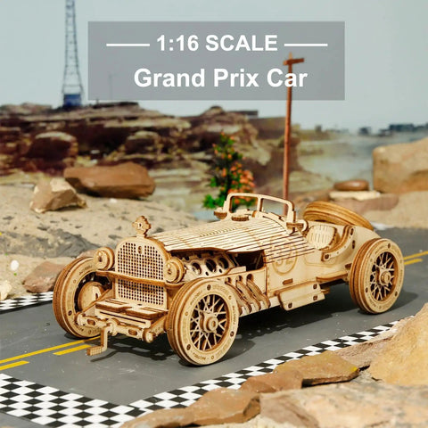 1:18 Scale Mechanical Car Model Kit DIY 3D Wooden Puzzle for Adults Hands On Build Brain Teaser Grand Prix Vehicle Gift for Men and Women Great for Birthday or Christmas, 1:16 scale wooden race car model