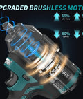 Professional Cordless Impact Wrench 1/2 Inch Brushless Motor 950 Ft Lbs Beast Mode Torque showcasing upgraded brushless motor technology.