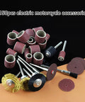 Assorted electric motorcycle accessories including sanding bands and brushes for detailed polishing work