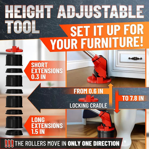 Heavy Duty Furniture Mover Kit With Wheels Appliance Lifter And Sliders That Lift Up To 660 Lbs Includes 4 Sliders And Lifting Extenders Cradle Lock