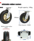 6 inch inflatable rubber caster wheels with swivel design, 100kg capacity for utility carts and heavy loads.