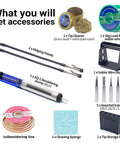 Pro Grade 130W Digital Soldering Station Kit accessories including tips, helping hands, solder wire, desoldering pump, and cleaner