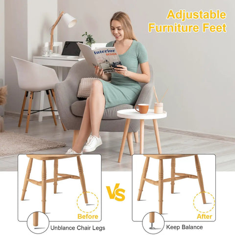 Heavy Duty Adjustable Furniture Feet Set For Cabinets Workbenches Tables And Benches M6 M8 M10 Galvanized Leveling Feet 20 Pack With Screws Floor Protection And Easy Height Adjustment shown stabilizing chair legs