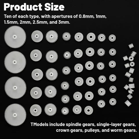 200 Piece Plastic Gear Set Kit For DIYers Working On Models And Toys, Wide Range Spindle And Small Motor Gears, Six Styles