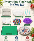 Kids DIY Stepping Stones Kit With 3 10 Inch Round Molds, 370 Plus Mosaic Tiles, Alphabet And Number Stamps, Carving Tools