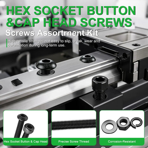 Complete M3 Hardware Kit 1002-Piece Set with hex socket button and cap head screws displayed on metal rail