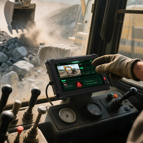 Heavy Duty Windows 11 Rugged Tablet Featuring Knockout Intel Core I5 Speed And Plush 16gb Ram Coupled With Snappy 256gb Drive Built For Tough Job Sites And Outdoor Grind Delivering Rock Solid IP67 Protection in construction machinery.