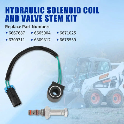 Pro Grade Solenoid Valve Coil And Hydraulic Spool Valve Stem Element Kit Replacement For Bobcat Skid Steer and Loader