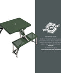 Foldable Picnic Table With Built-In Benches For Four, Outdoor Camping Table With Umbrella Hole in Hunter Green, setup view