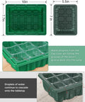 Top Notch Seed Starter Kit With Heat Mat And Grow Lights 3 Pack Trays With 36 Big Cells showing water flow design and dimensions