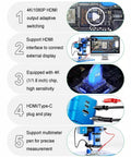 Diagram showing features of 4K 1080P Digital Microscope Camera With HDMI And USB Outputs, Dope Pro Grade Industrial Zoom C Mount Lens