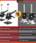 Comparison of Super Handy Arm Lifter Hand Jack Tool with another brand highlighting material and weight capacity differences.