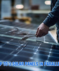 Person connecting Two Pair Solar Connectors 30A Y Branch Parallel PV Adapter Cable Kit to three solar panels.