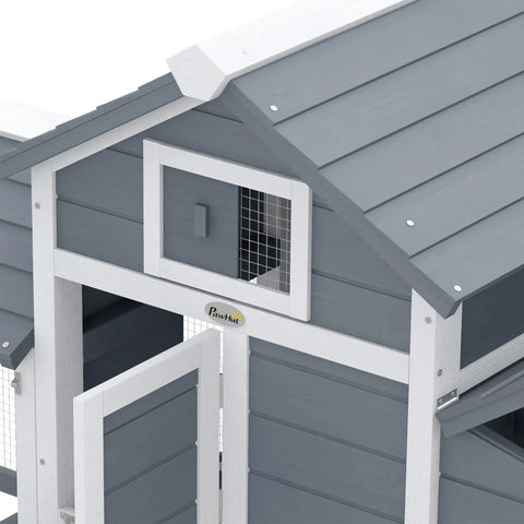 59 Inch Wooden Chicken Coop With Nesting Box And Removable Tray For Outdoor Backyard Use, white fir roof detail